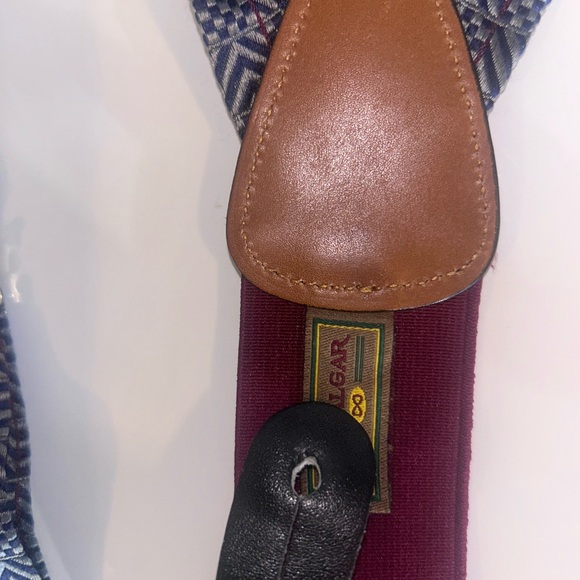 Vtg Trafalgar Suspenders Navy Blue Y Back Button On Braces Brass Tone England - Picture 6 of 6